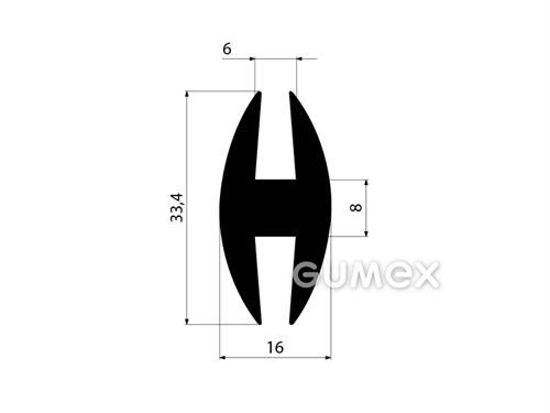 "H" Gummiprofil, 33,4x16/6/6mm, 70°ShA, EPDM, -40°C/+100°C, schwarz, 